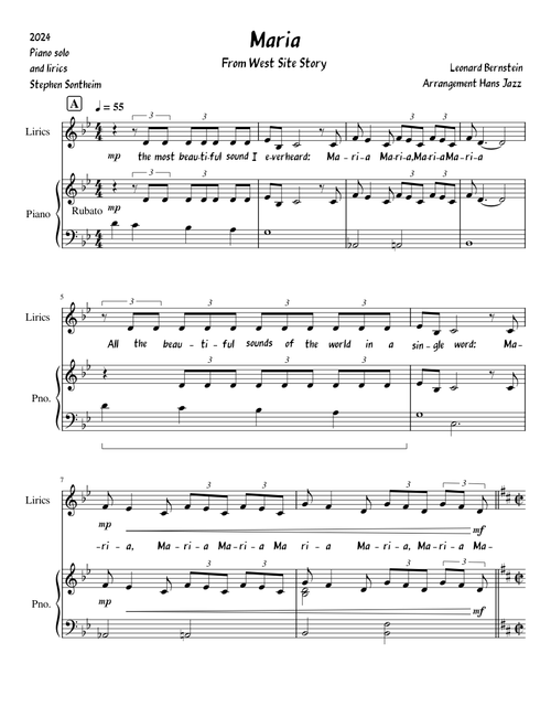 Maria from West Site Story piano solo and lirics