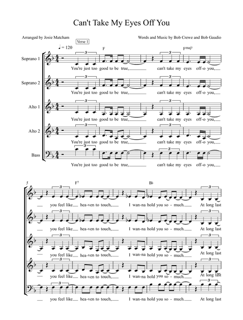 Can't Take My Eyes Off Of You (Arr. Josie Matcham) - Frankie Valli (Choral, 5-Part)