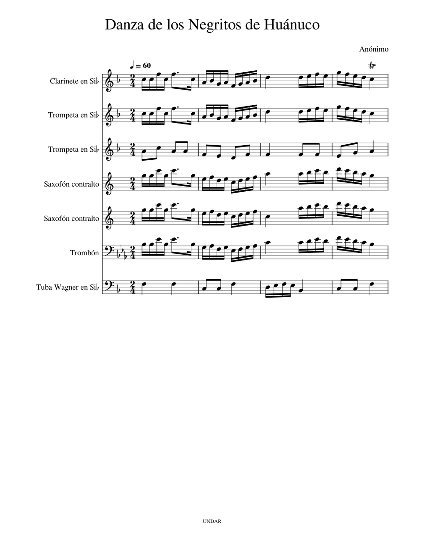 Danza de los Negritos de Huánuco – Anónimo Sheet Music for Trombone ...