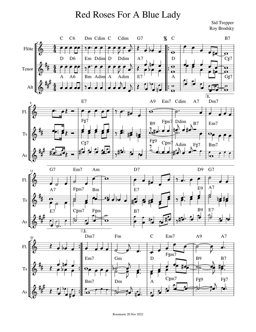 Red Roses And Saxophone Red Roses For A Blue Lady Sheet Music with Chords for Flute, Saxophone ...