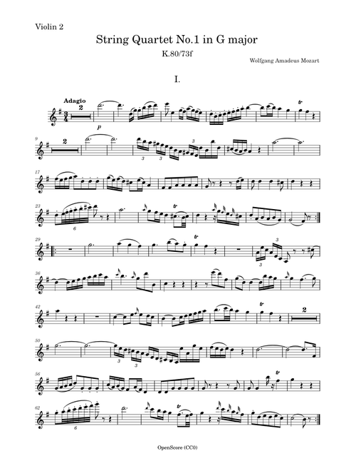 Mozart, Wolfgang Amadeus - String Quartet No.1 in G major, K.80
