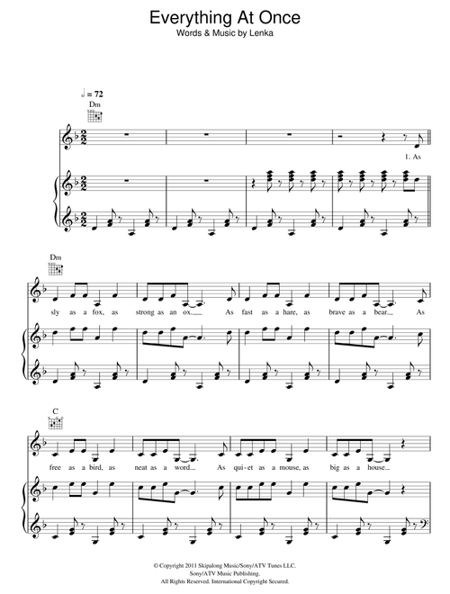 Everything At Once - Lenka (Piano-Vocal-Guitar (Piano Accompaniment))