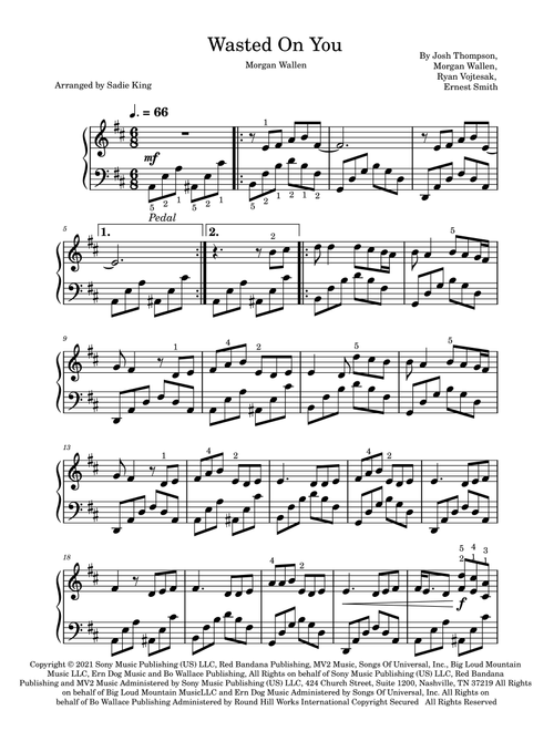 Wasted On You (Arr. Sadie King) - Morgan Wallen (Piano Solo)