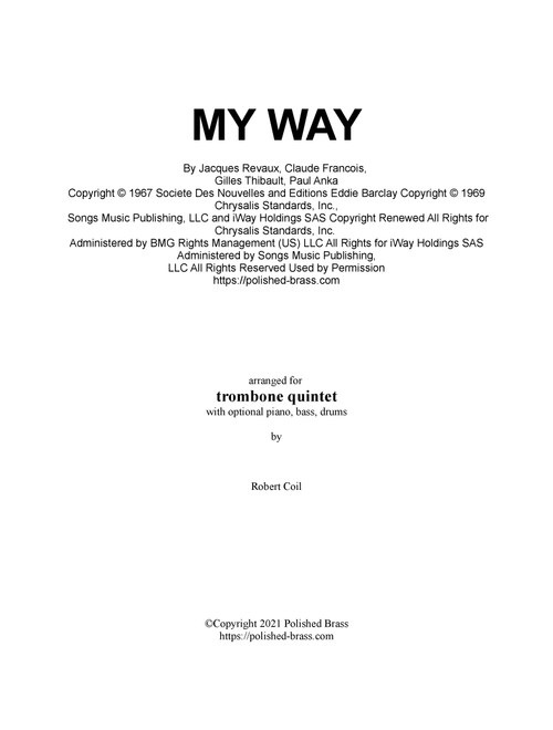 My Way (Arr. Robert Coil) - Elvis Presley (Small Ensemble)
