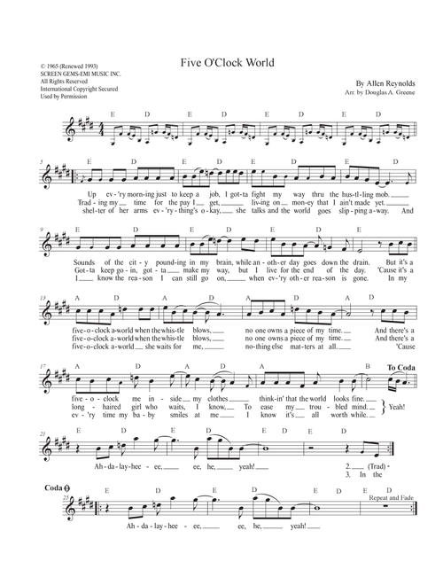 Five O'clock World (Arr. By Douglas A. Greene) - Hal Ketchum (Lead Sheet - Fake Book)