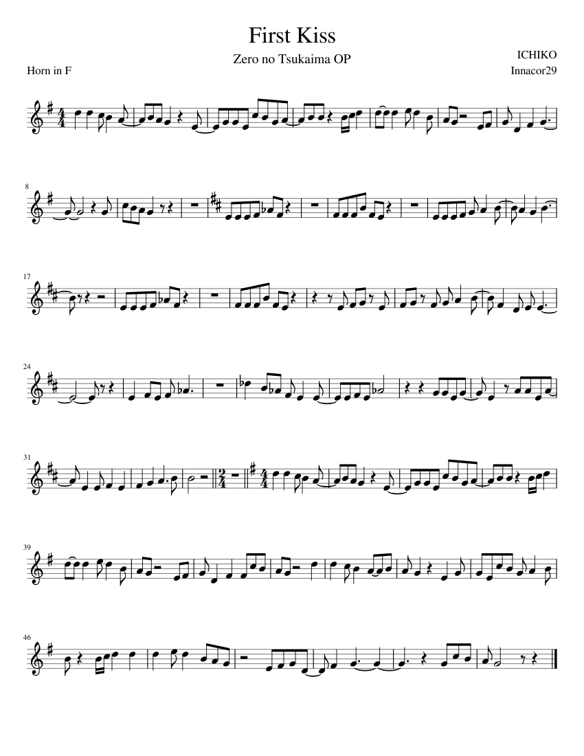 First Kiss - Zero no Tsukaima OP (Horn in F) Sheet music for French horn  (Solo) | Musescore.com