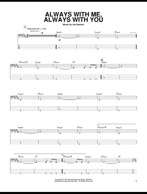 Always With Me, Always With You - Joe Satriani (Bass Tab)