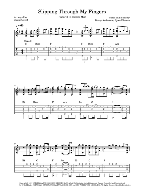Slipping Through My Fingers (Arr. GuitarAscent) - ABBA (Solo Guitar)