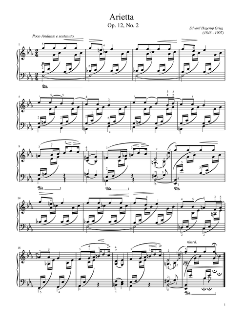 Edvard Grieg - Lyric Pieces, Op.12 No.1 Arietta - Original With Fingering - For Piano Solo (Arr. poon) (Easy Piano)