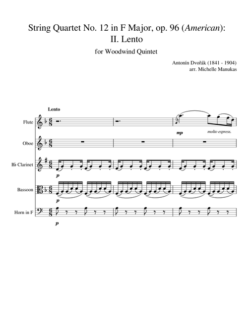 String Quartet No. 12 in F, op. 96 "American" by Antonín Dvořák