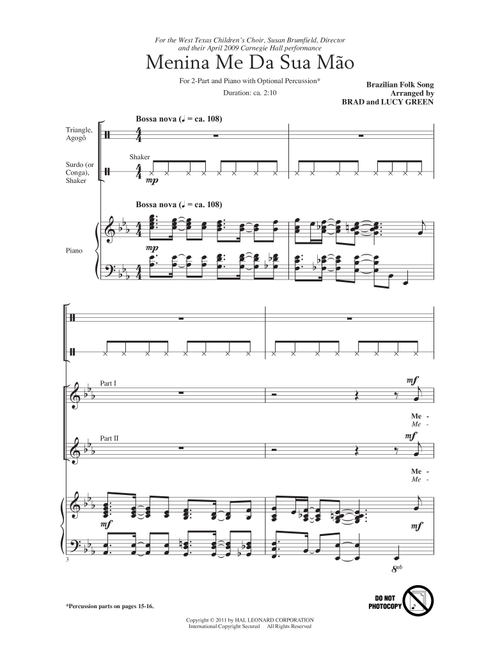 Menina Me Da Sua Mao (Give Me Your Hand, Menina) (Arr. Brad Green) - Lucy Green, Brazilian Folk Song (Choral, 2-Part)