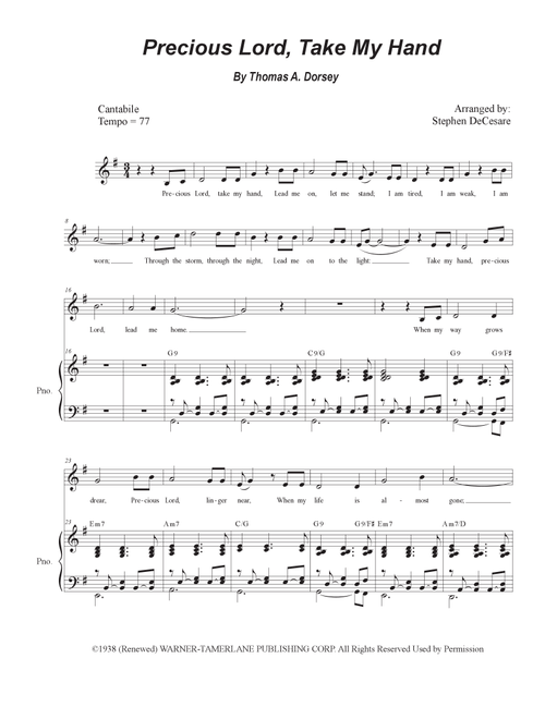 Precious Lord, Take My Hand (take My Hand, Precious Lord) (Arr. Stephen DeCesare) - Thomas A Dorsey (Piano Vocal)