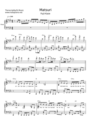 Matsuri – Fujii Kaze Sheet Music for Trombone, Euphonium, Tuba, Flute ...