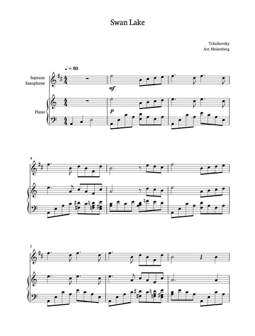Tchaikovsky - Swan Lake for Soprano Sax with accompaniment (Arr. Heisenberg) - Tchaikovsy (Soprano Sax and Piano)