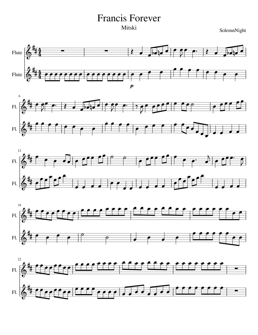 Francis Forever Mitski Sheet Music for Flute (Woodwind Duet