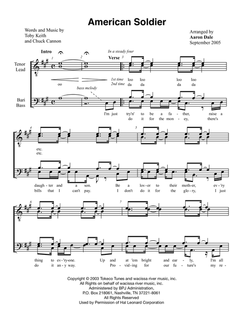 American Soldier (Arr. Aaron Dale) - Toby Keith (Choral, TTBB)