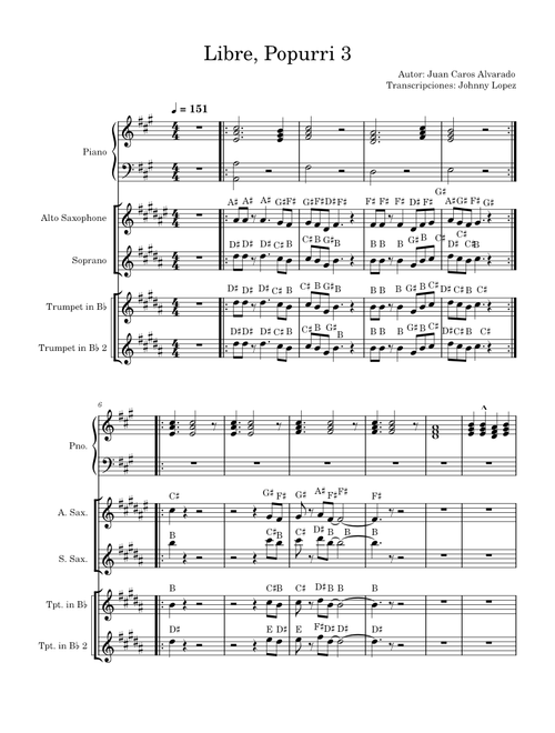 Libre, Popurri 3, Album Fuego – Juan Carlos Alvarado Libre Popurri 3, Juan Carlos Alvarado, Todos los instrumentos