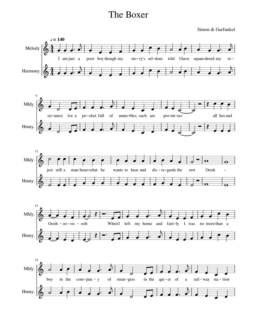 The Boxer Sheet music for Piano A Capella Musescore