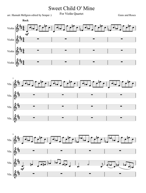 Sweet Child of Mine Violin Quartet