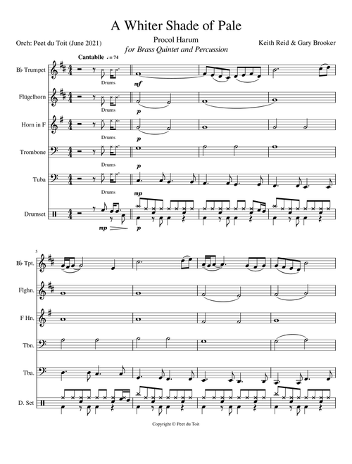 A Whiter Shade Of Pale (Arr. Peet du Toit) - Procol Harum (Small Ensemble)