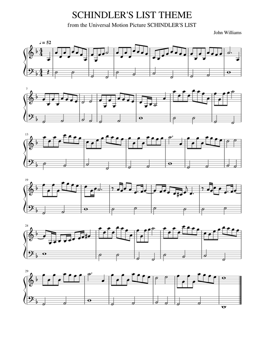 Schindler's List Theme Sheet music for Piano (Solo)
