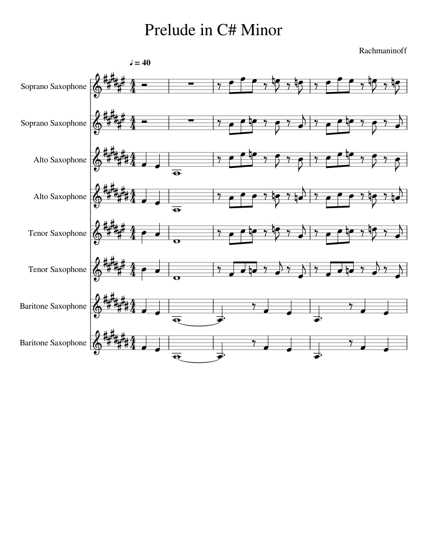 Prelude in C Minor Sheet music for Saxophone alto Saxophone tenor Saxophone baritone Saxophone soprano Saxophone Ensemble Musescore