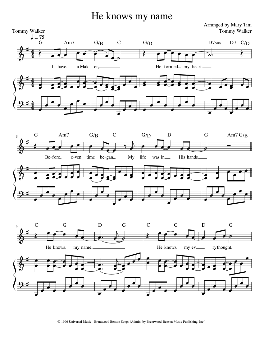 He knows my name Tommy Walker Sheet music for Piano, Vocals (Piano