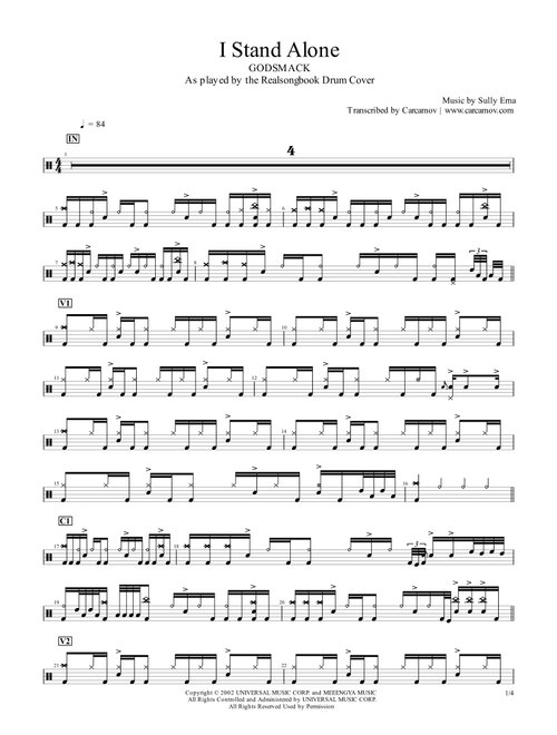 I Stand Alone (Arr. Realsongbook) - Godsmack (Drums)