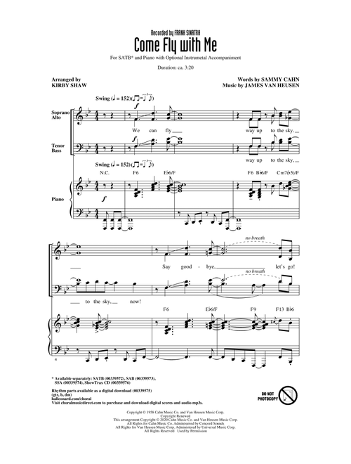 Come Fly With Me (arr. Kirby Shaw) - Frank Sinatra (Choral, SATB)