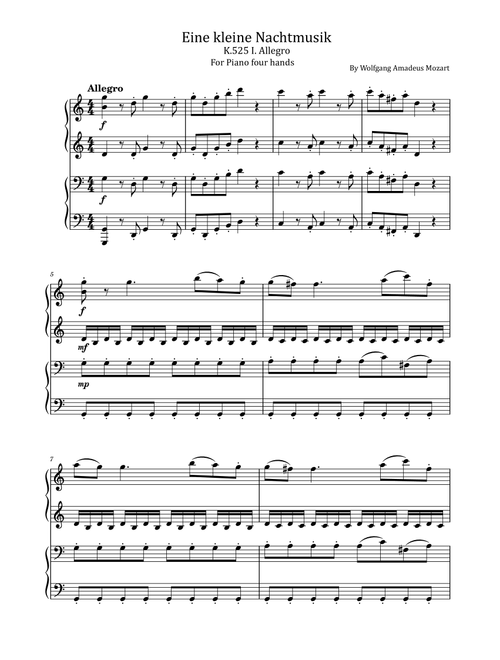Mozart - Eine kleine Nachtmusik - K.525,1st Mov – For Piano 4 hands (Arr. poon) - Wolfgang Amadeus Mozart (Piano Duet)