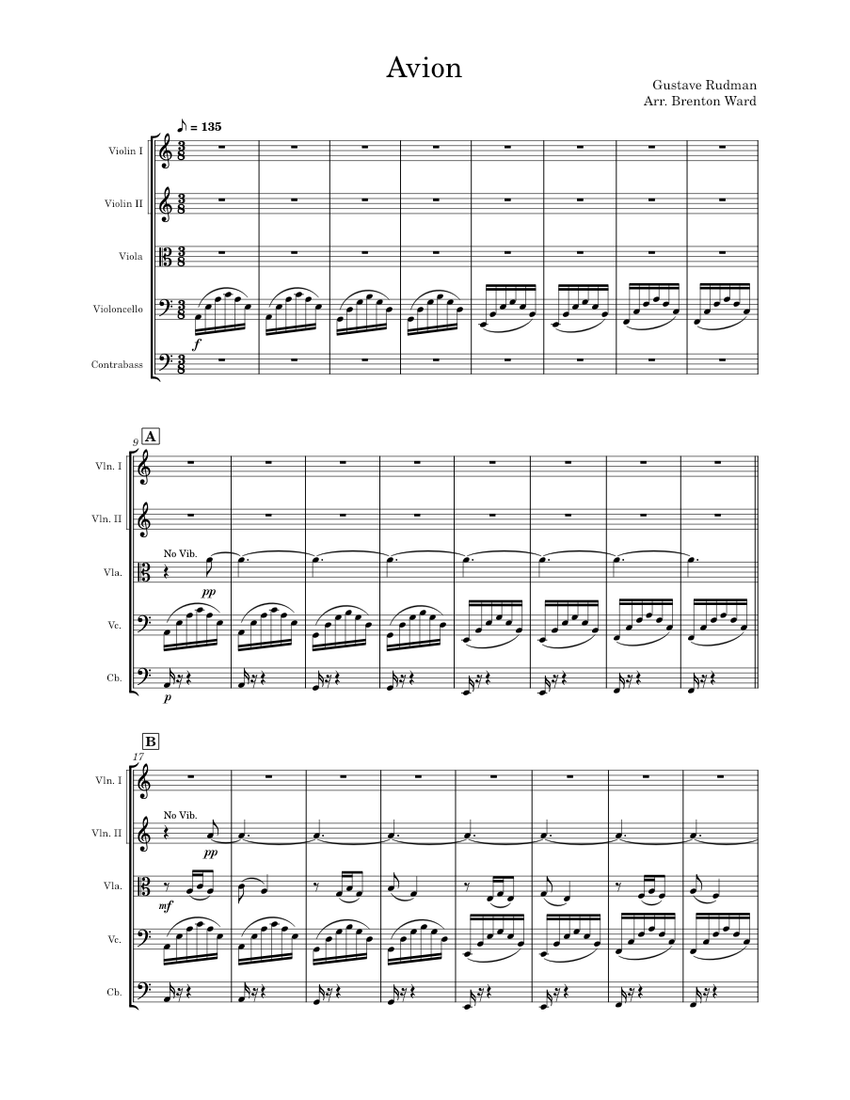 Avion – Gustave Rudman Sheet Music for Contrabass, Violin, Viola, Cello ...