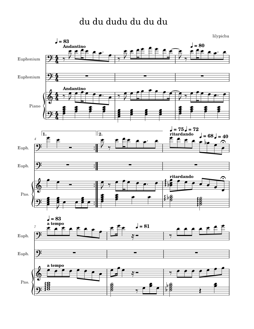 Du Du Dudu Du Du Du Sheet Music For Piano Euphonium Mixed Trio 