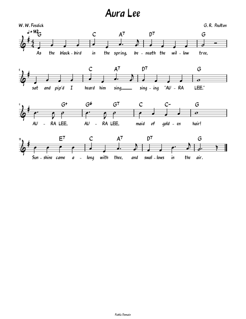 Aura Lee (Lead sheet with lyrics ) Sheet music for Piano (Solo) |  