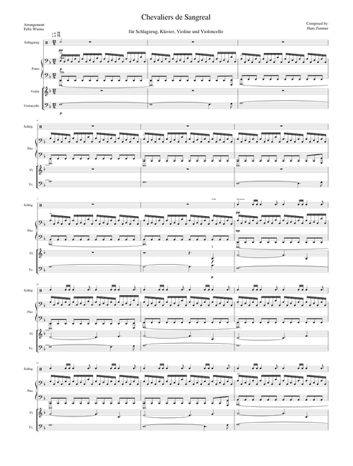 Chevaliers de Sangreal for Piano, Violin, Cello and Drums with Sibelius Sound Set
