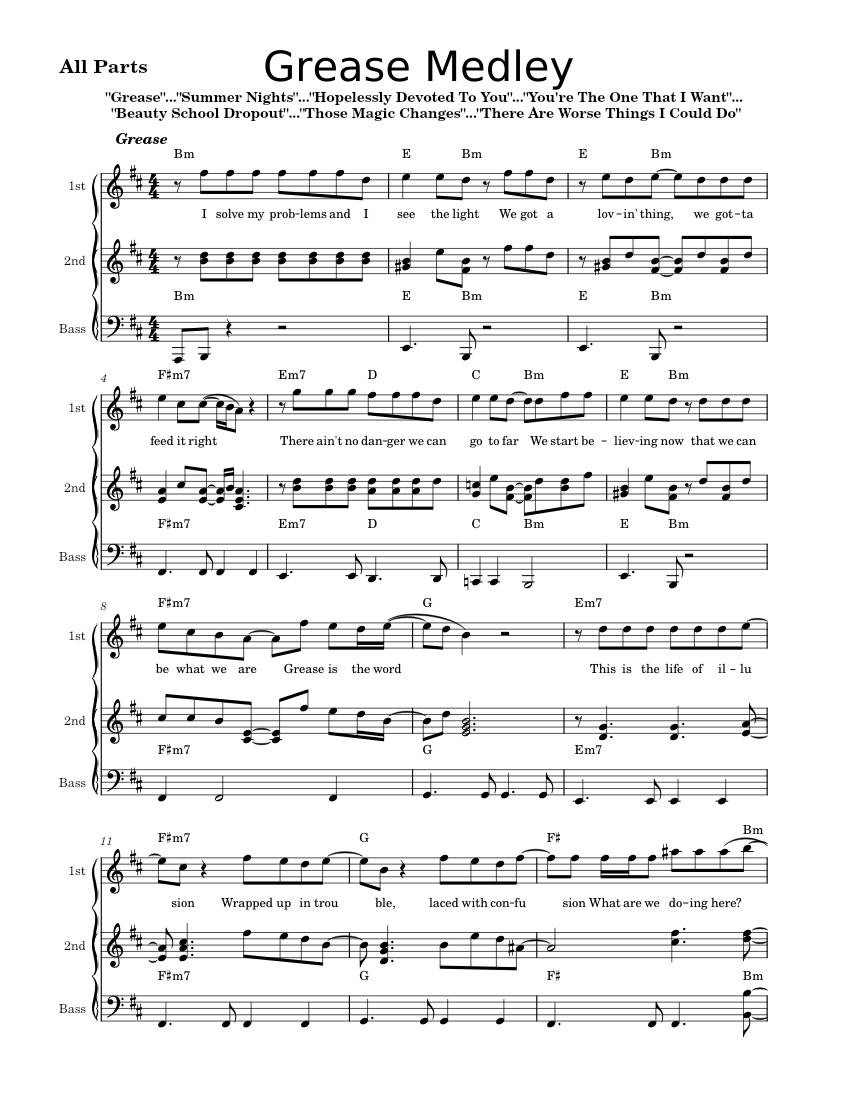 Grease Medley Warren Casey Sheet music for Accordion (Piano Trio