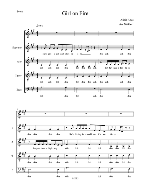 Girl On Fire (Arr. Ryan Saathoff) - Alicia Keys Featuring Nicki Minaj (Choral, SATB)