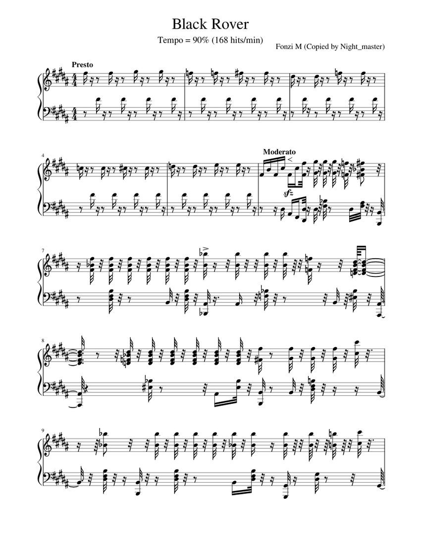Vickeblanka - Black Rover piano cover (Fonzi M) Sheet Music for