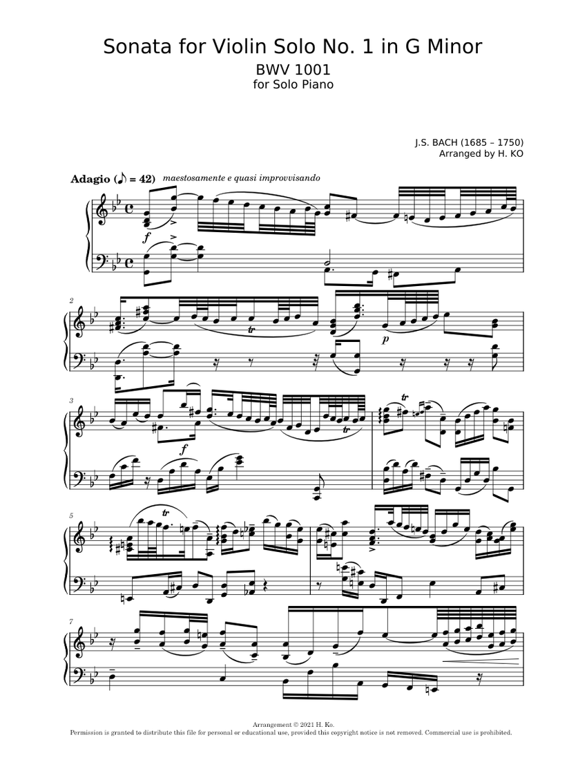 その他 Sonata in G for Violin &amp; Piano Bach: Violin (or harpsichord) Sonata in G major BWV 1019