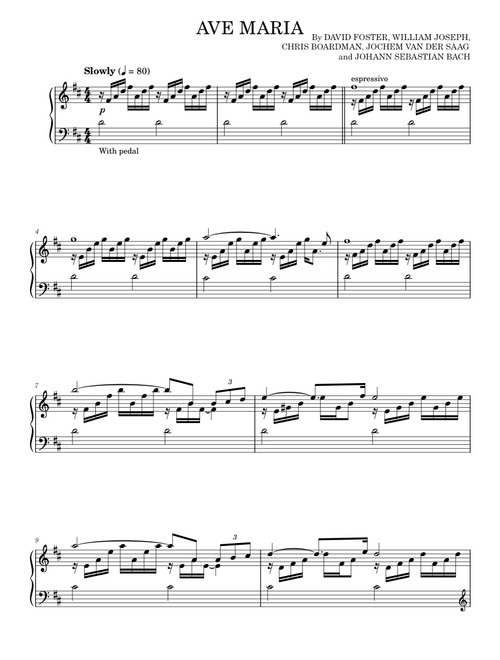 Ave Maria - David Foster, Johann Sebastian Bach, William Joseph (Piano Solo)