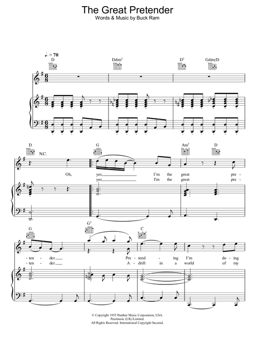 The Great Pretender - Freddie Mercury, The Platters (Piano-Vocal-Guitar (Piano Accompaniment))