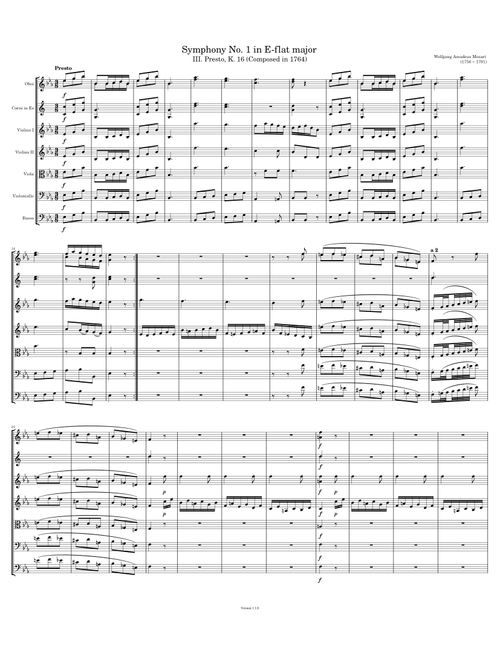 [III. Presto] Symphony No. 1 in E-flat major, K. 16 – W. A. Mozart