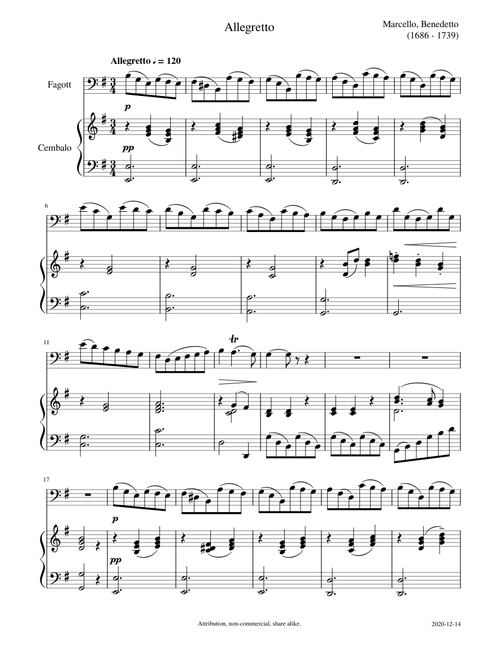 Marcello, Benedetto: Allegretto E minor for Bassoon and Harpsichord