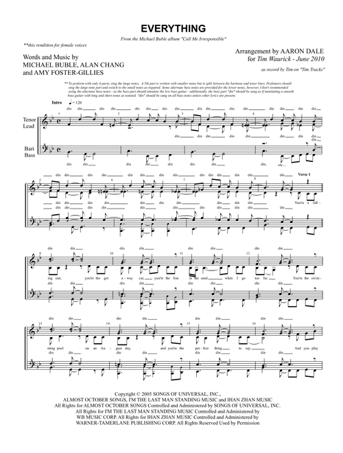 Everything (Arr. Aaron Dale) - Michael Buble (Choral, SSAA)