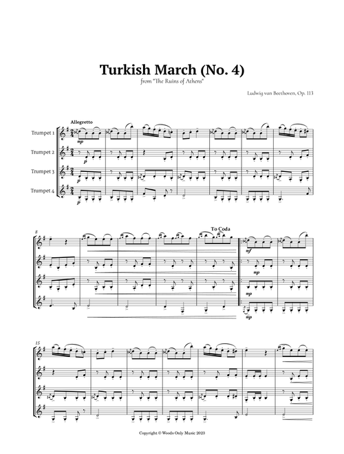 Turkish March by Beethoven for Trumpet Quartet (Arr. Ander) (Brass Ensemble)