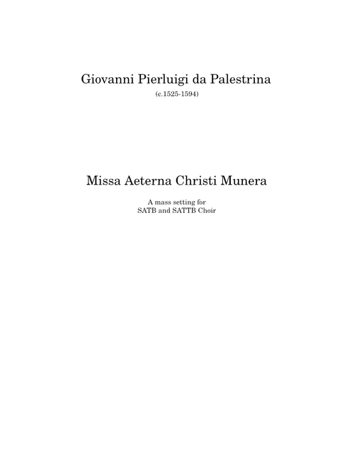Missa Æterna Christi munera - Giovanni Pierluigi da Palestrina