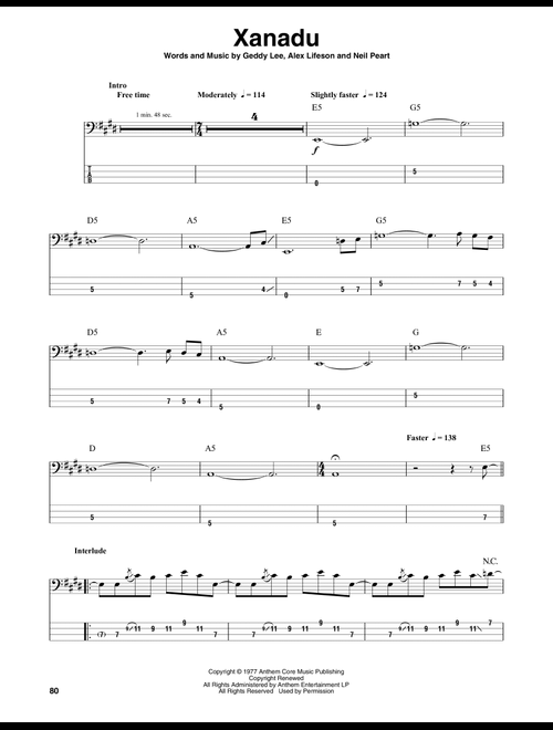 Xanadu - Rush (Bass Tab)