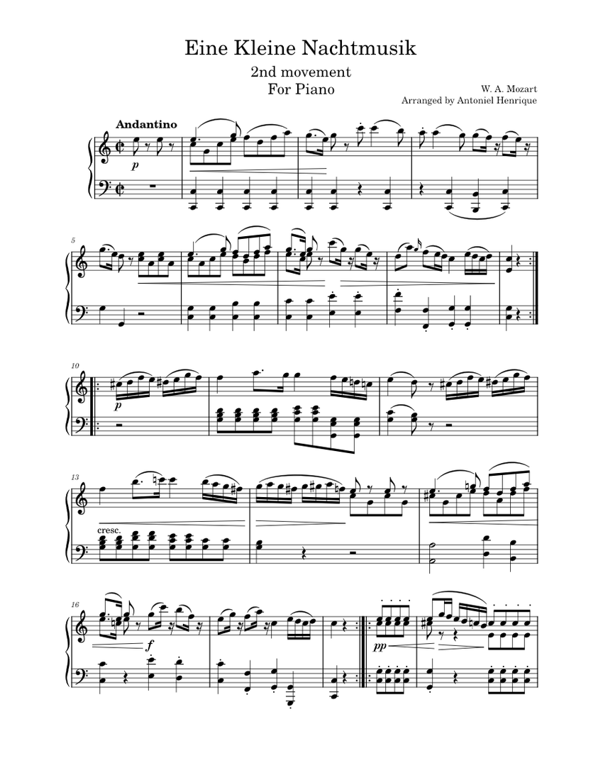 Eine kleine Nachtmusik, K.525 – Wolfgang Amadeus Mozart Sheet music for ...