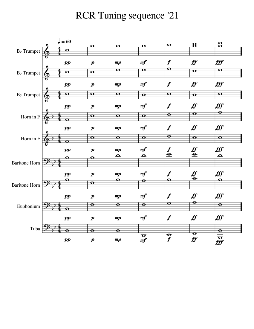 RCR_Tuning_sequence_'21 Sheet music for Euphonium, Tuba, Trumpet in bflat, French horn & more