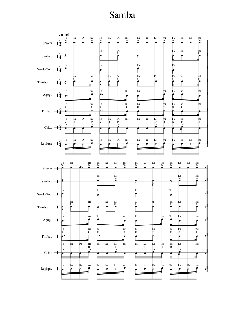 Samba (with ginga swing) Sheet Music for Bongo, Conga