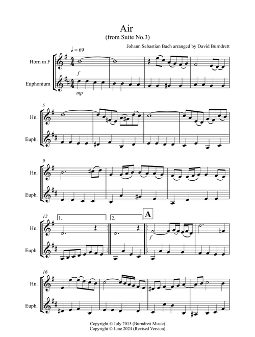 Air on a G String for Horn and Euphonium Duet (Arr. David Burndrett) - Johann Sebastian Bach (Instrumental Duet)